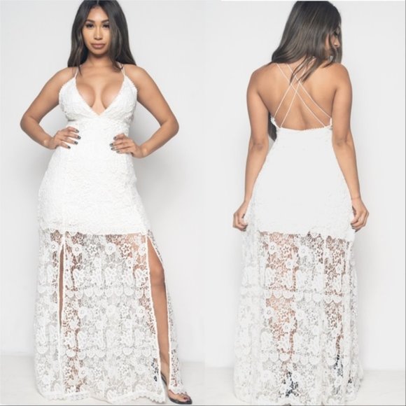 White Crochet Maxi Dress - Picture 1 of 3